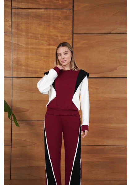 Renk Bloklu Bordo Siyah Beyaz Spor Takımı indirimleri