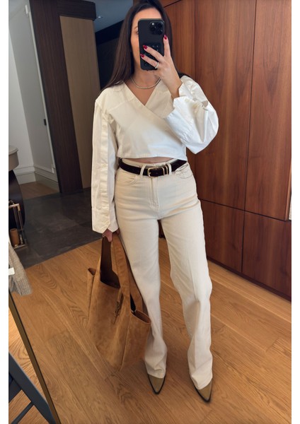 Kemerli Yeni Sezon Gabardin Jean- Ekru indirimleri