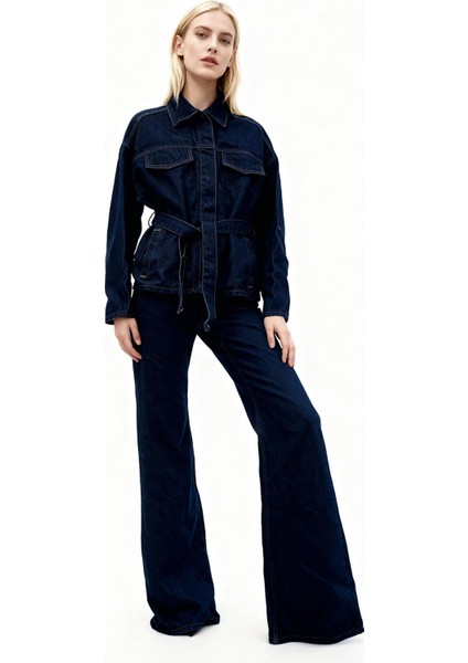 3498 Kuşaklı Jean Ceket Takım Laci