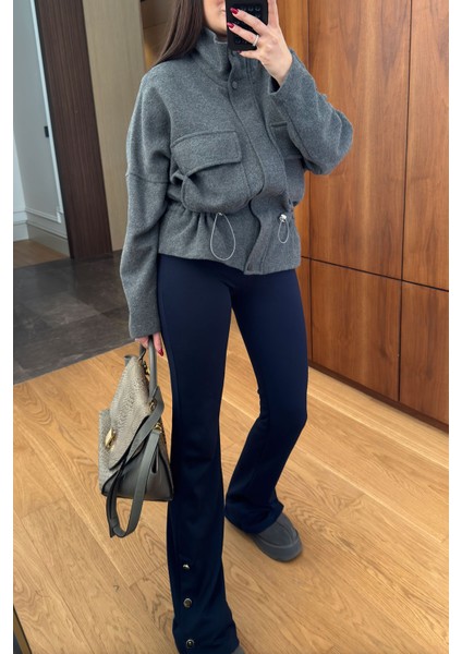 Cepli Belden Bağlamalı Fitilli Ceket- Gri fırsatları