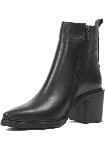 Kadın Siyah Fermuarlı Kalın Topuklu Deri Bot fırsatları