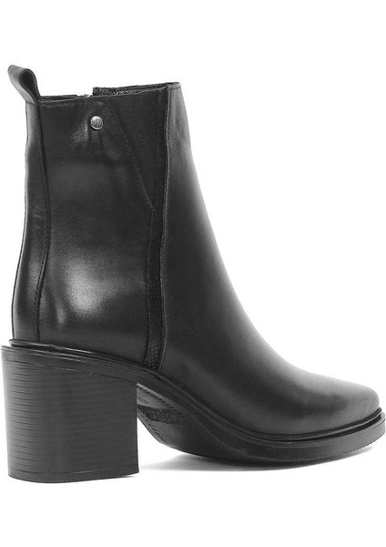 Kadın Siyah Fermuarlı Kalın Topuklu Deri Bot indirimleri