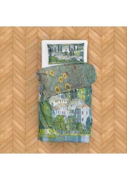 Kirche In Cassone Am Gardasee & Farm Garden With Sunflowers Nevresim Takımı 160 cm x 220 cm