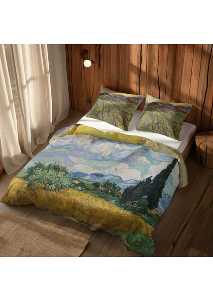 Selvi Ağaçlı Buğday Tarlası & Yükselen Güneşli Tarla Buğday Tarlası Nevresim Takımı 200 cm x 220 cm