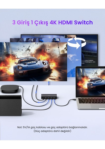 3-In-1 4K@60Hz HDMI Uzaktan Kumandalı Switch, 55857 fiyatları