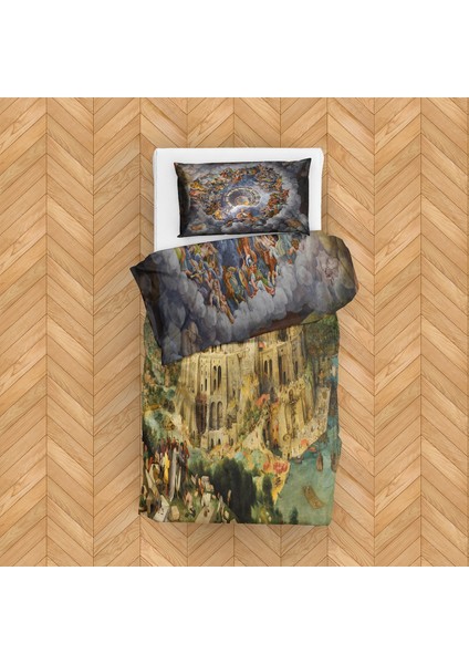 Babil Kulesi & Devlerin Düşüşü Çift Taraflı Nevresim Takımı 160 cm x 220 cm