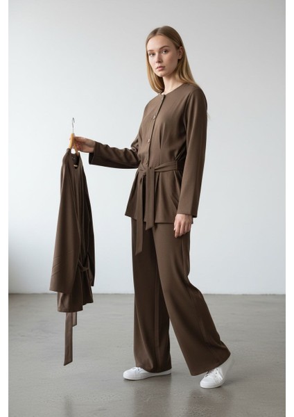 Kadın Kuşaklı Düğmeli Ikili Takım - MDS002828EFLTKM fiyatları