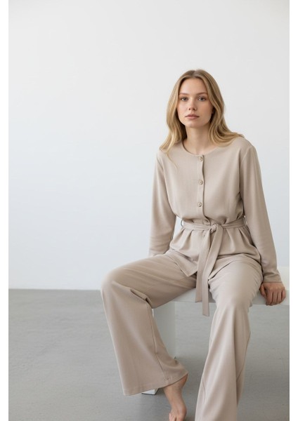 Kadın Kuşaklı Düğmeli Ikili Takım - MDS002828EFLTKM