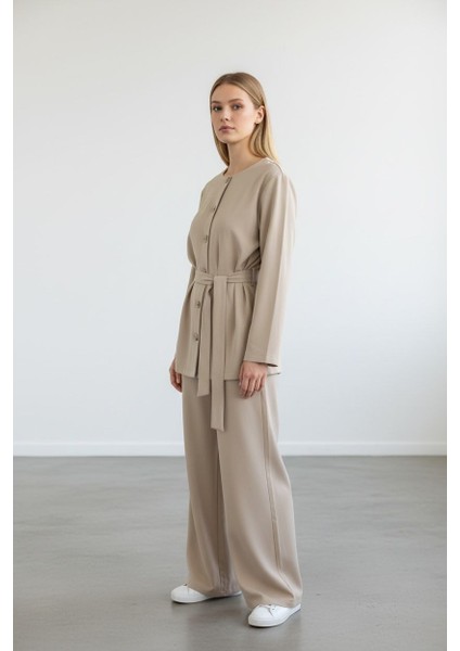 Kadın Kuşaklı Düğmeli Ikili Takım - MDS002828EFLTKM fiyatları