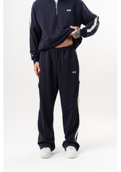 Erkek Pis Dikiş Detaylı Diagonel Baggy Eşofman Altı Lacivert