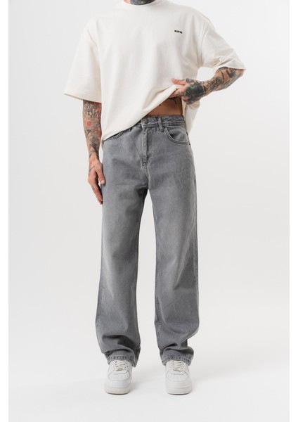 Erkek Washed Baggy Pantolon Açık Gri