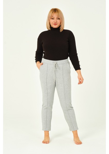 Hardal Rengi Üç Iplik Pileli Cepli Pamuklu Kadın Büyük Beden Eşofman Altı fırsatları