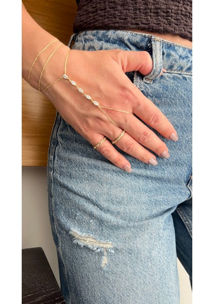 Oval Taşlı Gümüş Altın Kaplama Şahmeran