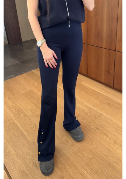 Paçadan Düğmeli Tayt- Lacivert