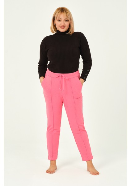Hardal Rengi Üç Iplik Pileli Cepli Pamuklu Kadın Büyük Beden Eşofman Altı fiyatları
