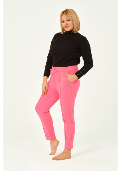 Hardal Rengi Üç Iplik Pileli Cepli Pamuklu Kadın Büyük Beden Eşofman Altı modelleri