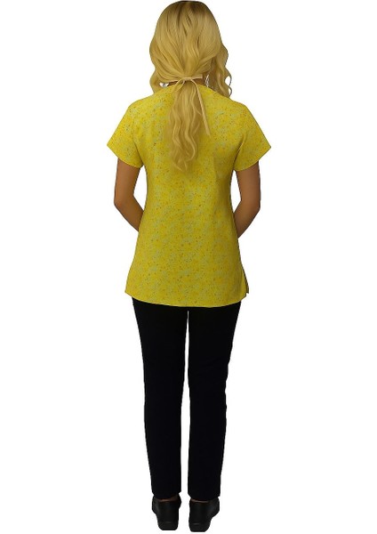 Sarı Papatya Desenli Likralı Doktor Hemşire Hastane Scrubs Üniforma Takım fiyatları