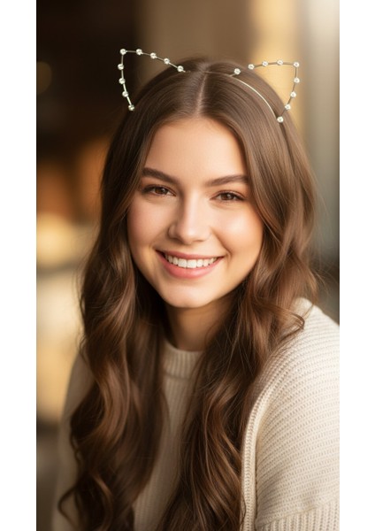 Taş Detaylı Kedi Kulaklı Taç