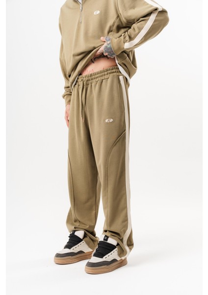 Erkek Pis Dikiş Detaylı Diagonel Baggy Eşofman Altı Haki fiyatları