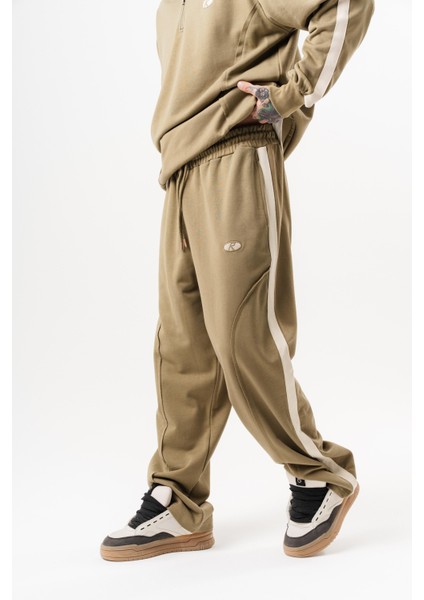 Erkek Pis Dikiş Detaylı Diagonel Baggy Eşofman Altı Haki modelleri