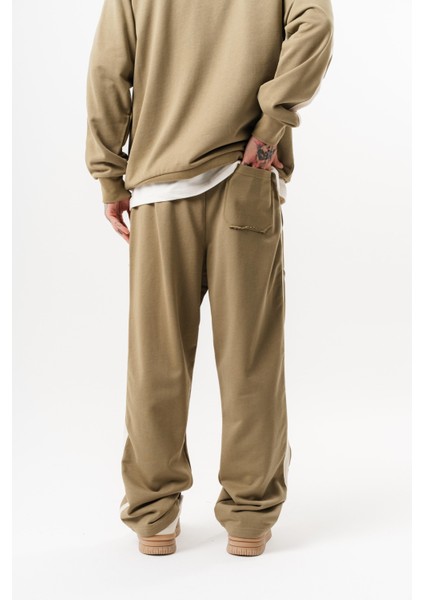 Erkek Pis Dikiş Detaylı Diagonel Baggy Eşofman Altı Haki fırsatları