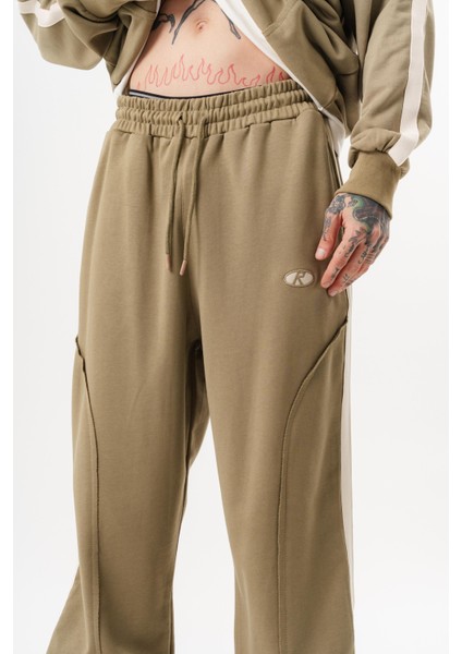 Erkek Pis Dikiş Detaylı Diagonel Baggy Eşofman Altı Haki indirimleri