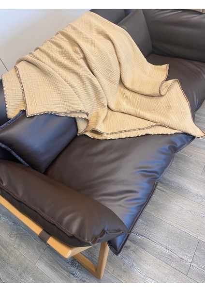 Joy Pamuk 4 Kat Müslin Throw Tv Battaniyesi & Koltuk Şalı Gold Bej