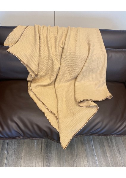 Joy Pamuk 4 Kat Müslin Throw Tv Battaniyesi & Koltuk Şalı Gold Bej indirimleri