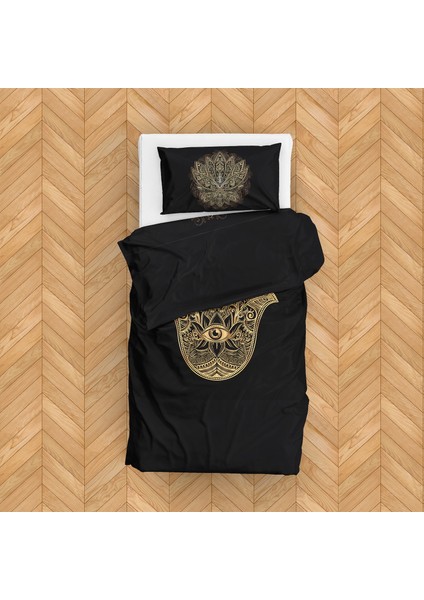 Gold Hamsa & Golden Lotus Çift Taraflı Nevresim Takımı 160 cm x 220 cm