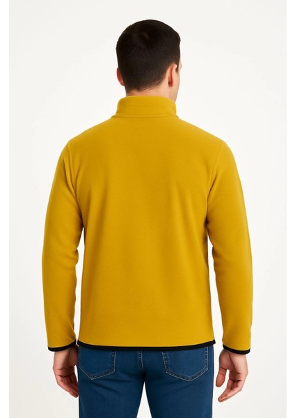 Erkek Polar Kazak – Dik Yaka, Yarım Fermuarlı, Fermuarlı Göğüs Cepli, Siyah Biyeli, Kışlık Rahat Regular Fit Günlük Model - Sarı fiyatları