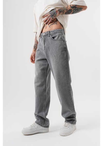 Erkek Washed Baggy Pantolon Açık Gri indirimleri