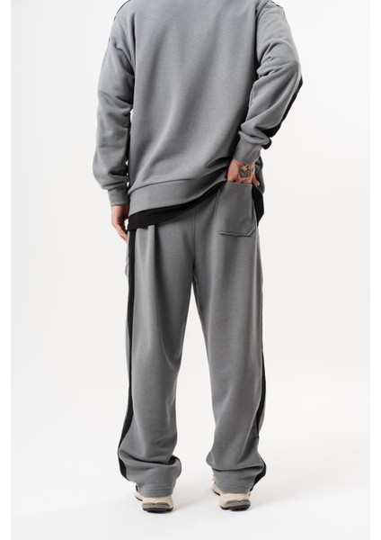 Erkek Pis Dikiş Detaylı Diagonel Baggy Eşofman Altı Gri fırsatları