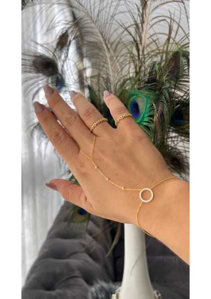 Circle Taşlı Gümüş Şahmeran Altın Kaplama