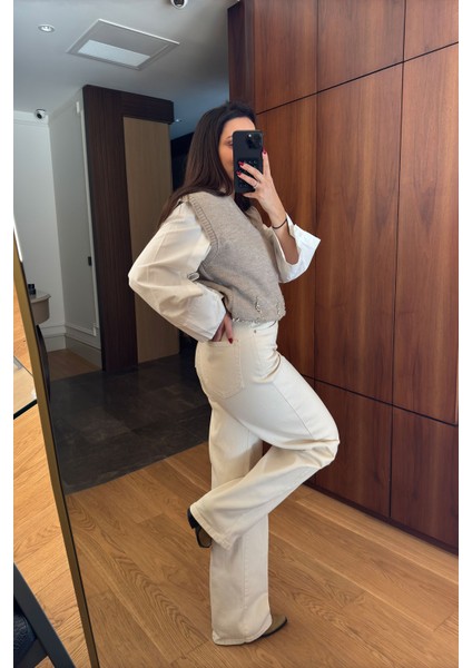 Kemerli Yeni Sezon Gabardin Jean- Ekru fırsatları