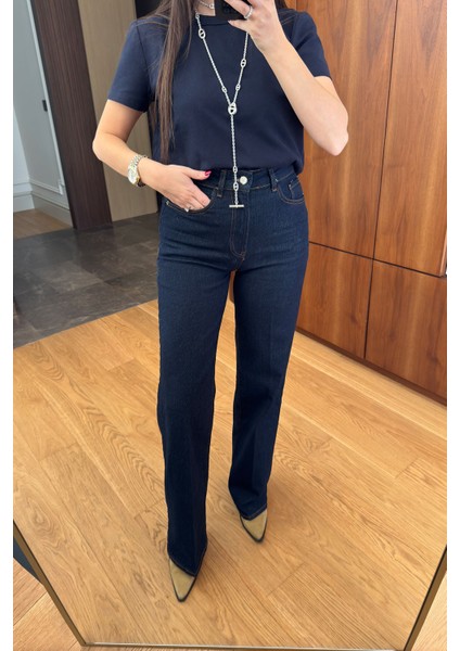 Ütü Çizgi Detay Palazzo Jean- Lacivert