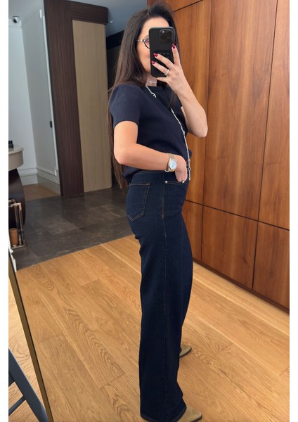 Ütü Çizgi Detay Palazzo Jean- Lacivert indirimleri