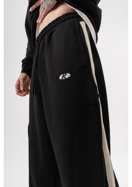 Erkek Pis Dikiş Detaylı Diagonel Baggy Eşofman Altı Siyah