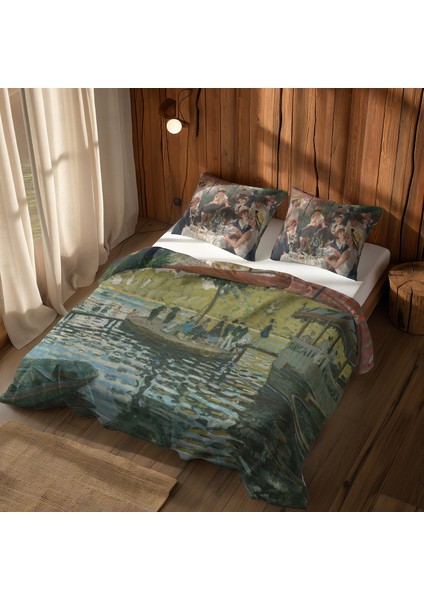 Tekne Gezisinde Öğle Yemeği / La Grenouillère - Monet Çift Taraflı Nevresim Takımı 200 cm x 220 cm