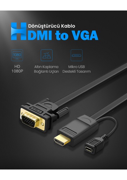 HDMI To VGA Dönüştürücü Kablo 1.5m, 30449 fırsatları