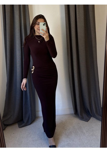 Gold Aksesuarlı Drape Detaylı Elbise