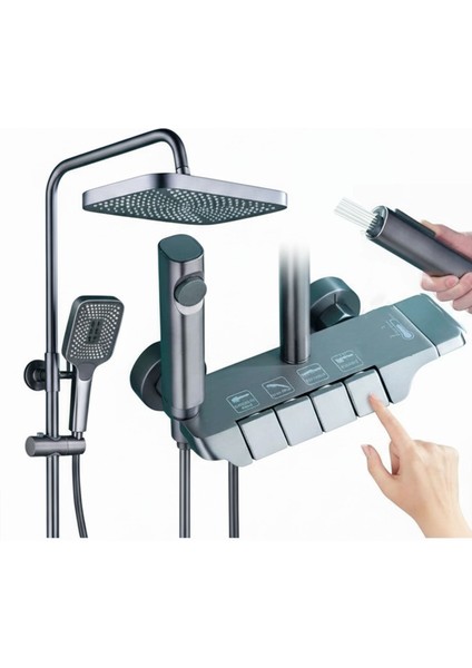 Piyano Robot Duş Seti Tuşlu Tam Takım Antrasit Lüks Yağmurlama Fonksiyonlu El Duşu Başlıklı Sistemi