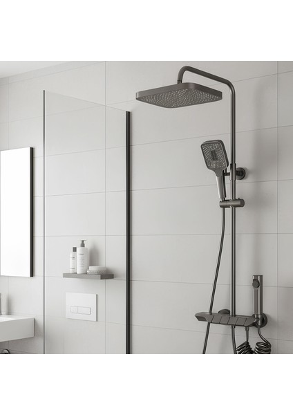 Piyano Robot Duş Seti Tuşlu Tam Takım Antrasit Lüks Yağmurlama Fonksiyonlu El Duşu Başlıklı Sistemi modelleri