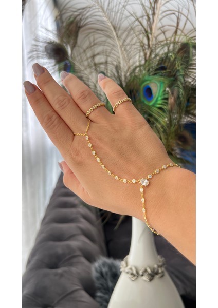 Oval Taşlı Altın Kaplama Gümüş Şahmeran