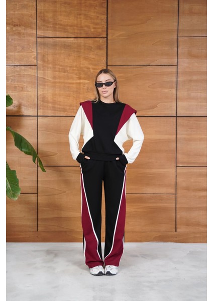 Renk Bloklu Bordo Siyah Beyaz Spor Takımı modelleri