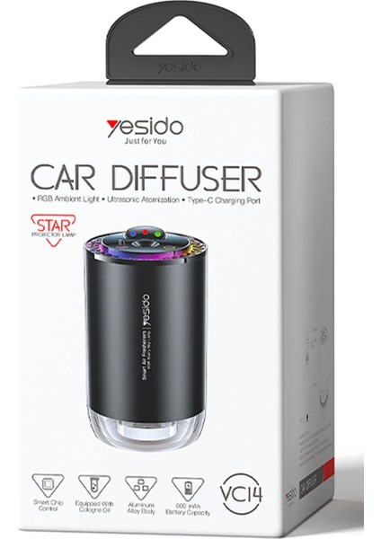 Araç Içi Işıklı ve Ambiyans Özellikli Ultrasonik Aroma Koku Makinesi - Siyah