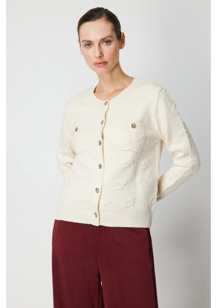 66938 Onteks Hırka Kendinden Desenli Kabarık