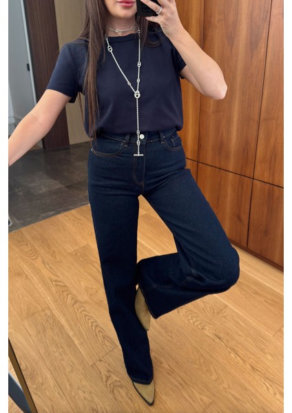 Ütü Çizgi Detay Palazzo Jean- Lacivert fırsatları