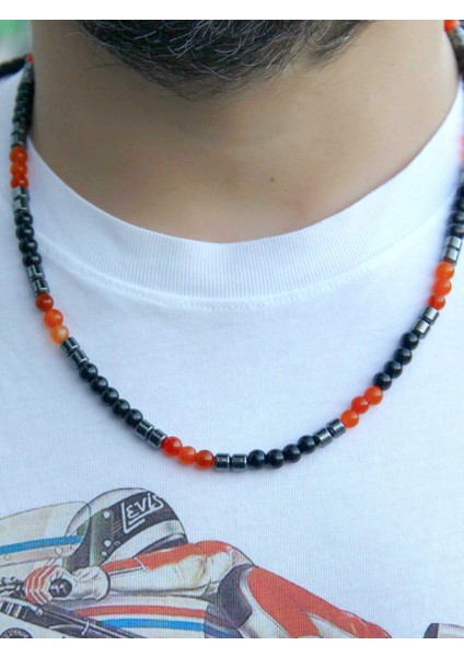 Doğal Taş Erkek Akik Oniks Hematit Doğal Taş Kolye Bileklik Set EUS1AHO fiyatları