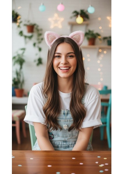 Simli Peluş Kedi Kulak Taç