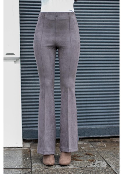 Süet Likralı Kumaş Yüksek Bel Ön Arka Dikişli Isanyol Paça Tayt Pantolon(Ceket Jument 30071)-GRI fiyatları